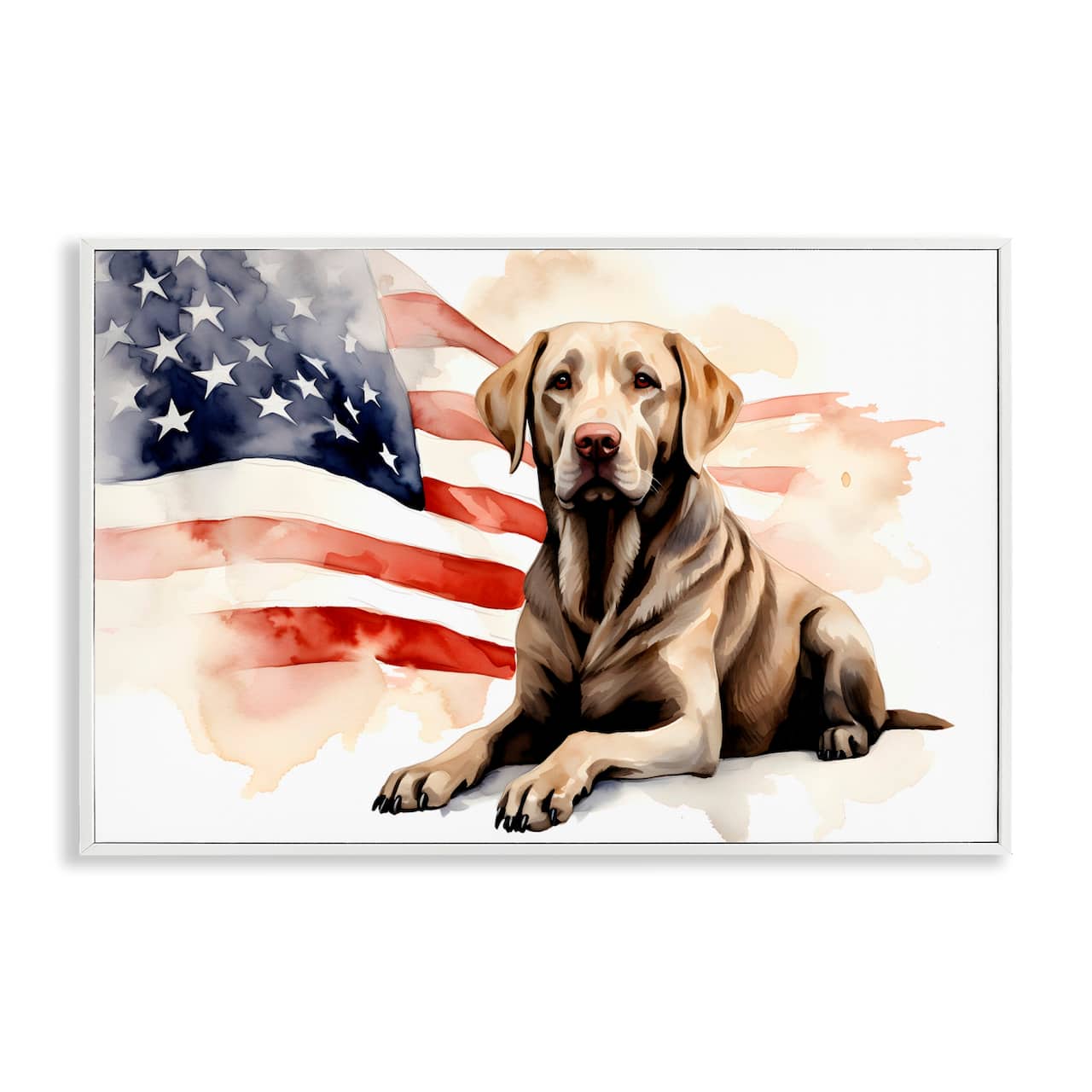Stupell Industries Patriotic Dog with Flag Framed Giclee Art